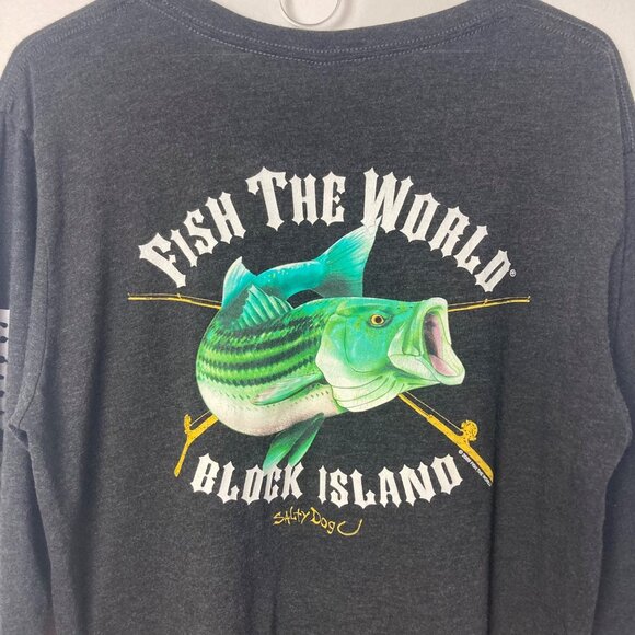 Fish The World Block Island RI Long Sleeve Tee Large  Striped Bass Graphic - Picture 6 of 8